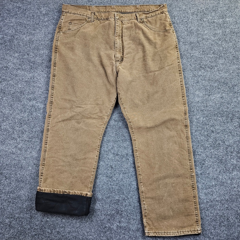Wrangler Rugged Wear Fleece Lined Jeans Mens 42x30 Brown Denim Workwear Outdoors